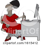 Poster, Art Print Of Cartoon Black Woman Working At An Office Desk