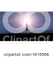 Poster, Art Print Of 3d Female In Yoga Pose Against A Sunset Landscape