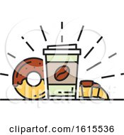 Poster, Art Print Of Take Out Coffee Cup With A Donut And Croissant