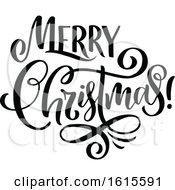 Clipart Of A Black And White Merry Christmas Greeting Royalty Free Vector Illustration