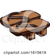 Clipart Of A Sketched Pair Of Wooden Shoes Royalty Free Vector Illustration
