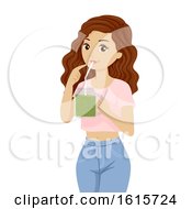 Teen Girl Drink Broccoli Sprout Shake Illustration