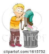 Poster, Art Print Of Kid Boy Throwing Books Trash Illustration