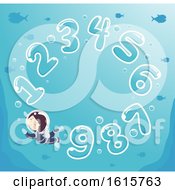 Poster, Art Print Of Kid Boy Numbers Underwater Illustration