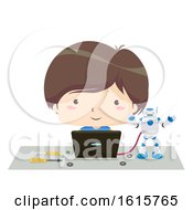 Poster, Art Print Of Kid Boy Laptop Program Robot Illustration
