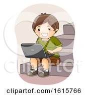 Poster, Art Print Of Kid Boy Laptop Stairs Illustration
