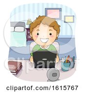 Poster, Art Print Of Kid Boy Laptop Study Bedroom Illustration