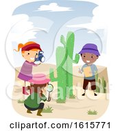 Poster, Art Print Of Stickman Kids Botanist Cactus Desert Illustration