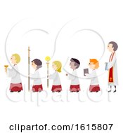 Stickman Kids Altar Boys Line Priest Illustration