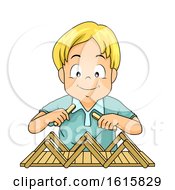Kid Boy Build Bridge Popsicle Sticks Illustration