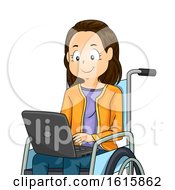 Poster, Art Print Of Kid Girl Laptop Wheelchair Illustration
