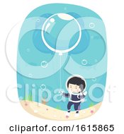 Kid Boy Bubble Balloon Underwater Illustration
