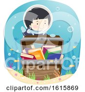 Poster, Art Print Of Kid Boy Treasure Chest Books Underwater