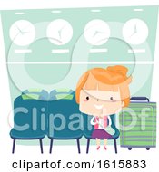 Poster, Art Print Of Kid Girl Airport Waiting Area Illustration