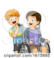 Poster, Art Print Of Kids Boys Wheelchair Help Illustration