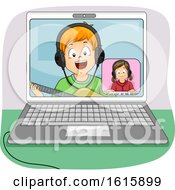 Poster, Art Print Of Kids Online Duet Laptop Illustration