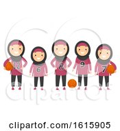 Poster, Art Print Of Stickman Kids Girls Muslim Basketball Illustration