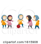 Poster, Art Print Of Stickman Kids Muslim Girls Basketball Game