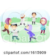 Poster, Art Print Of Stickman Kids Muslim Play Running Illustration