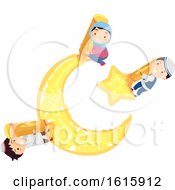 Stickman Kids Muslim Star Moon Symbol Illustration