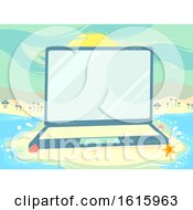 Laptop Beach Scene Study Illustration