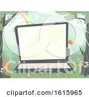 Laptop Nature Scene Study Illustration