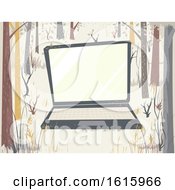 Laptop Woodland Scene Study Illustration