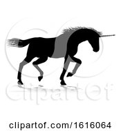 Poster, Art Print Of Unicorn Silhouette Horned Horse On A White Background