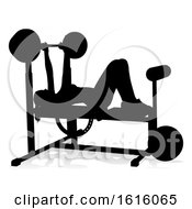 Poster, Art Print Of Gym Woman Silhouette Weights Bench Barbell On A White Background