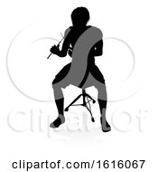 Poster, Art Print Of Musician Drummer Silhouette On A White Background