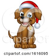 Poster, Art Print Of Pet Dog In Christmas Santa Claus Hat