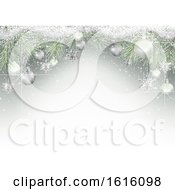 Clipart Of A Christmas Background With Tree Branches And Ornaments Royalty Free Vector Illustration