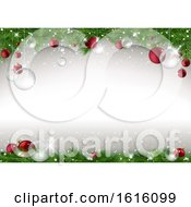 Poster, Art Print Of Christmas Background With Tree Branches And Bauble Ornaments