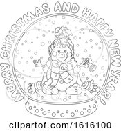 Poster, Art Print Of Lineart Merry Christmas And Happy New Year Greeting With A Snowman In A Snow Globe