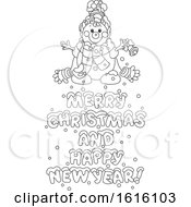 Poster, Art Print Of Black And White Snowman With Merry Christmas And Happy New Year Text