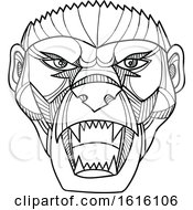 Poster, Art Print Of Mono Line Head Of An Angry Honey Badger Or Ratel