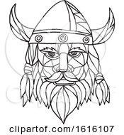 Poster, Art Print Of Black And White Mosaic Low Polygon Head Of A Viking Norseman Or Barbarian