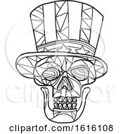 Poster, Art Print Of Black And White Mosaic Low Polygon Skull Uncle Sam
