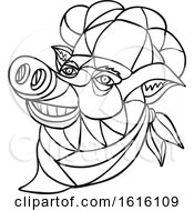 Clipart Of A Black And White Mosaic Low Polygon Head Of A A Pig Chef Royalty Free Vector Illustration