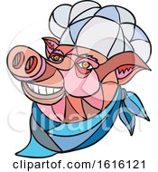 Clipart Of A Mosaic Low Polygon Head Of A A Pig Chef Royalty Free Vector Illustration