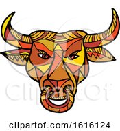 Poster, Art Print Of Mosaic Low Polygon Texas Longhorn Bull With Nose Ring