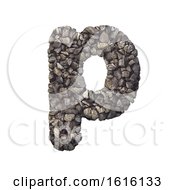 Gravel Letter P - Lowercase 3d Crushed Rock Font - Nature Envir On A White Background