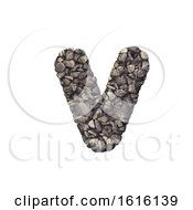 Gravel Letter V - Lowercase 3d Crushed Rock Font - Nature Envir On A White Background