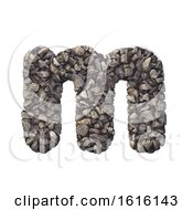 Gravel Letter M - Lowercase 3d Crushed Rock Font - Nature Envir On A White Background