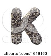 Gravel Letter K - Uppercase 3d Crushed Rock Font - Nature Envir On A White Background
