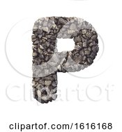 Gravel Letter P - Upper-Case 3d Crushed Rock Font - Nature Envi On A White Background