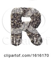 Gravel Letter R - Uppercase 3d Crushed Rock Font - Nature Envir On A White Background