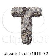 Gravel Letter T - Uppercase 3d Crushed Rock Font - Nature Envir On A White Background