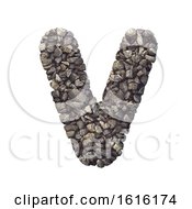 Gravel Letter V - Capital 3d Crushed Rock Font - Nature Environ On A White Background