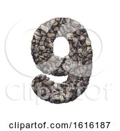 Gravel Number 9 - 3d Crushed Rock Digit - Nature Environment On A White Background